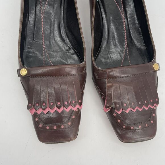 Kate Spade New York Size 6.5 Leather Fringe Tassel Loafers Brown Pink Low Heel - Picture 3 of 11